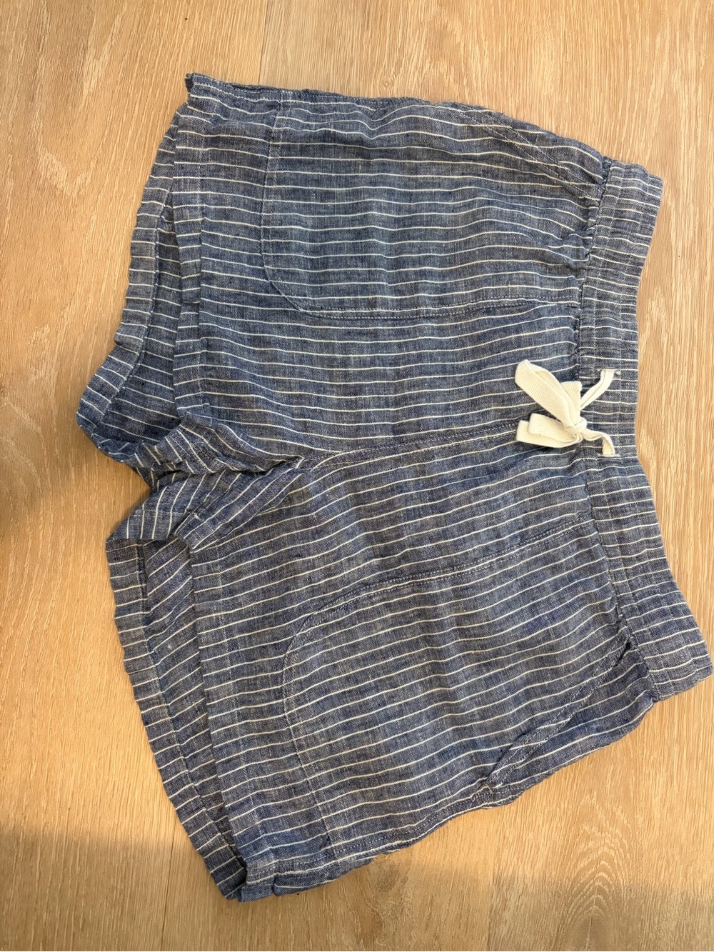 Quince Blue Striped High-Waist Shorts, 100% Linen